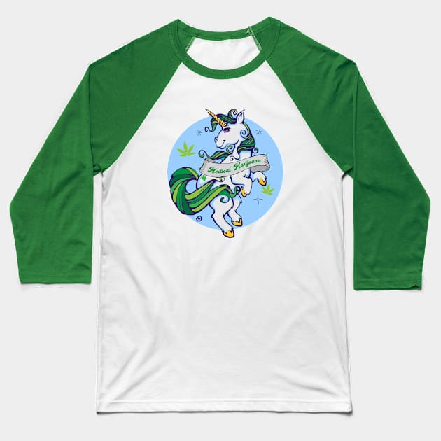 Medical Marijuana Unicorn Baseball T-Shirt by kushcoast